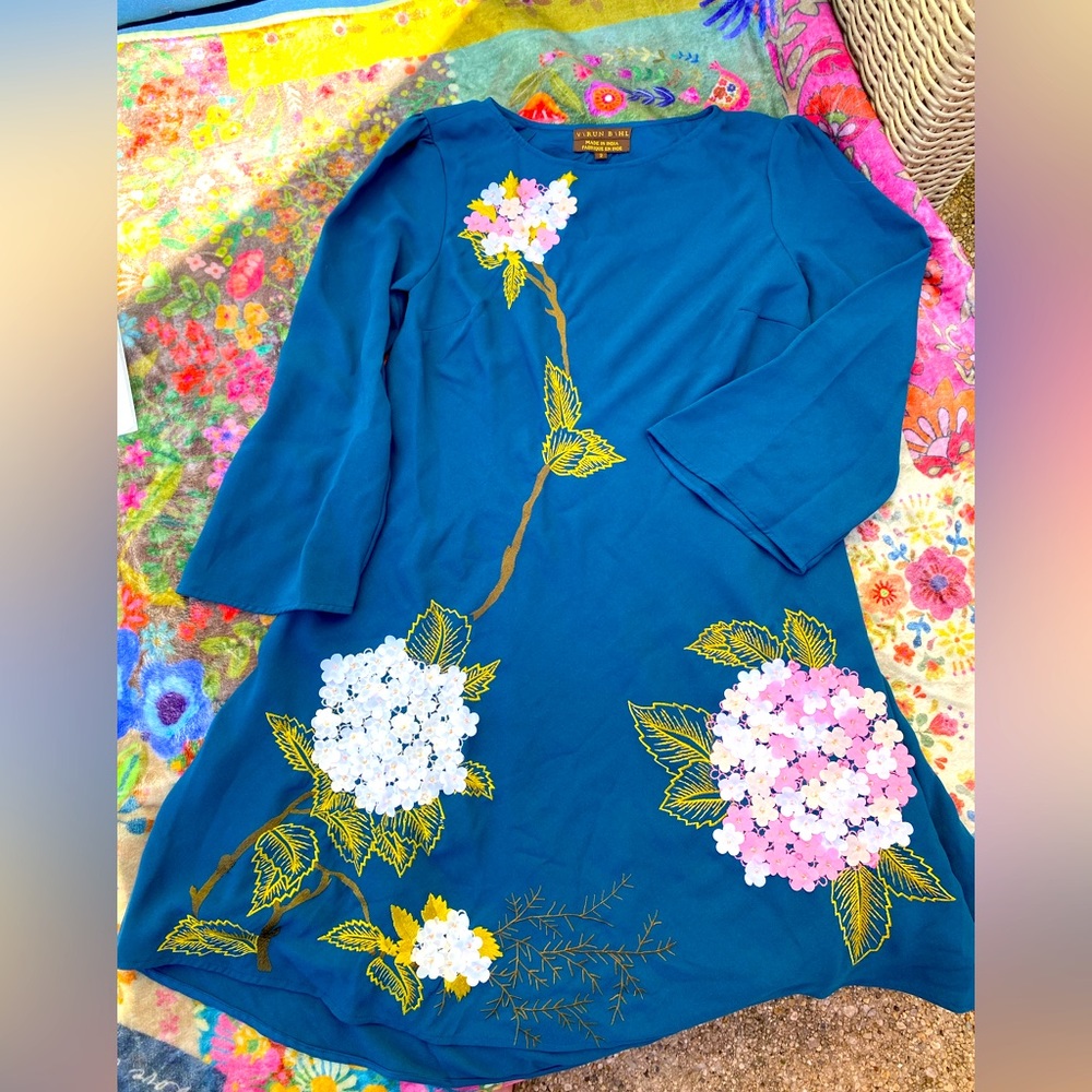 Varum Bahl Floral Blue Dress Hydrangeas